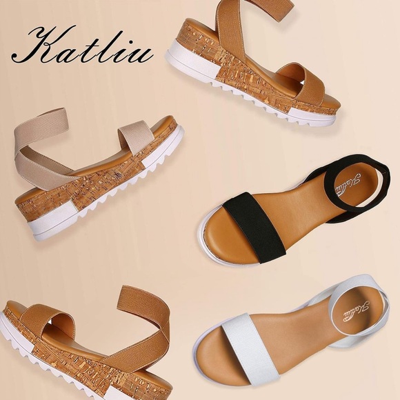 katliu Women's Wedge Platform Sandals
Elastic Ankle Strap Cork Platform size 9 - Picture 7 of 7